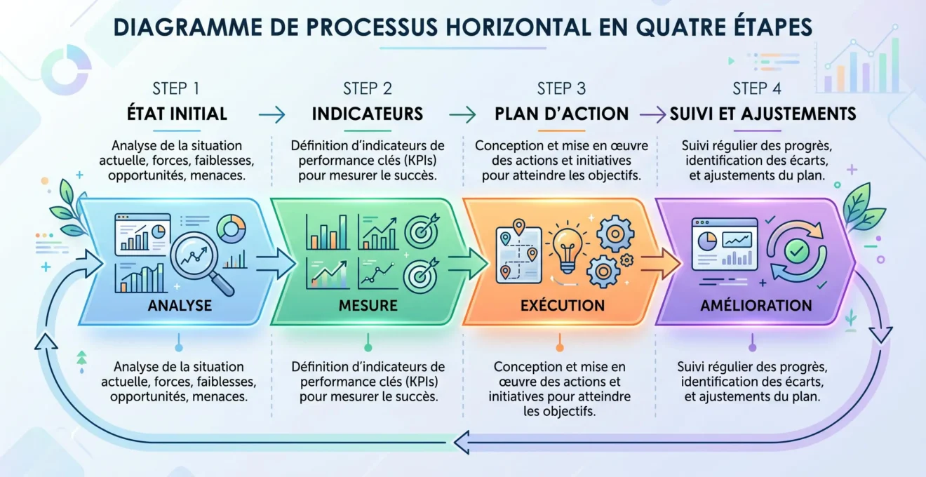 Schéma des étapes de pilotage d’une transition agricole régénératrice